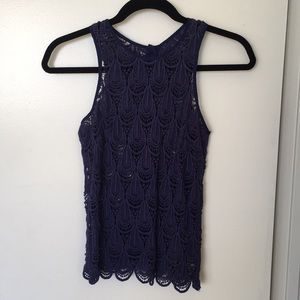 Navy Embroidered Open Back Tank